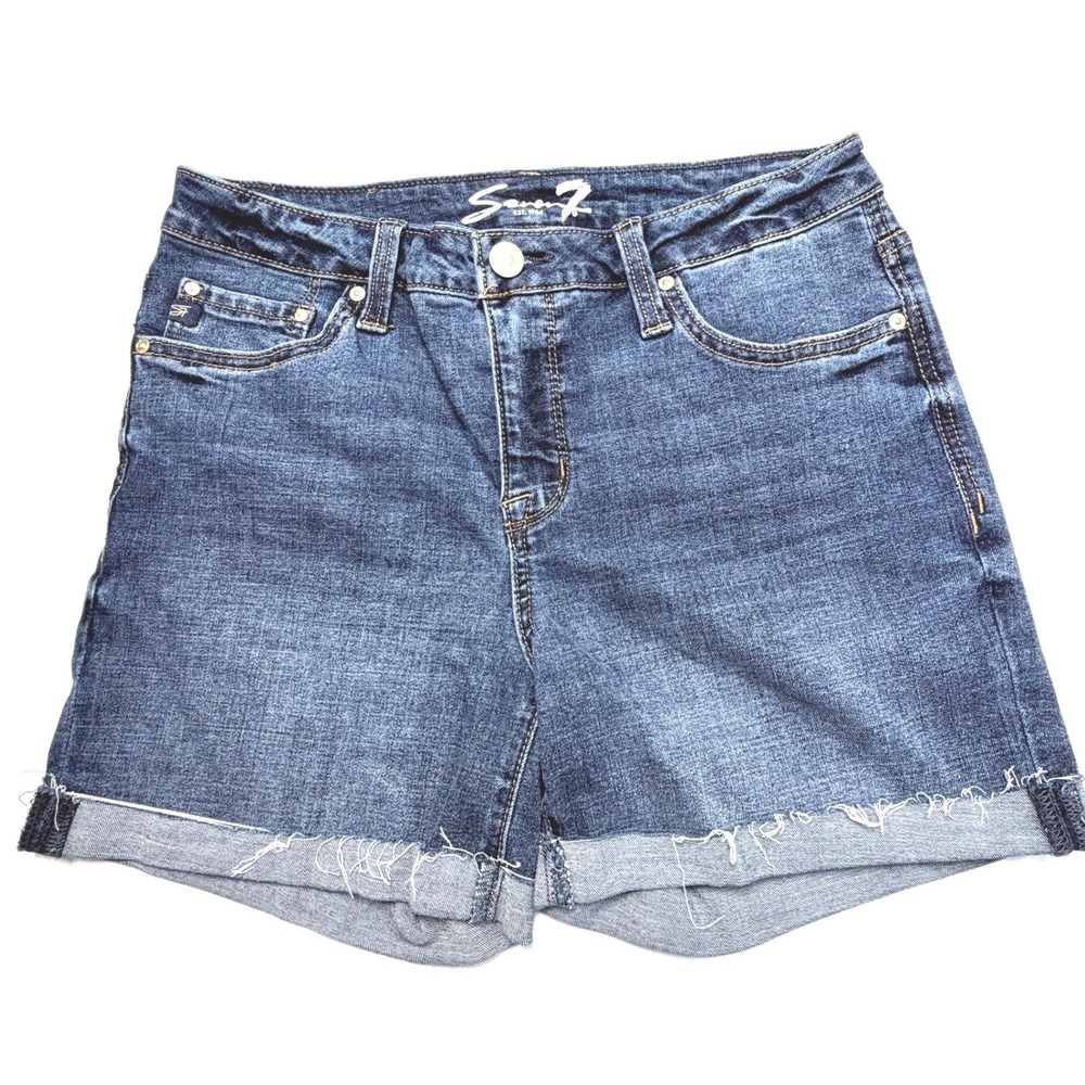 Seven7 Weekend Short Womens Size 6 Blue Denim High Rise Frayed Cuffed Hem